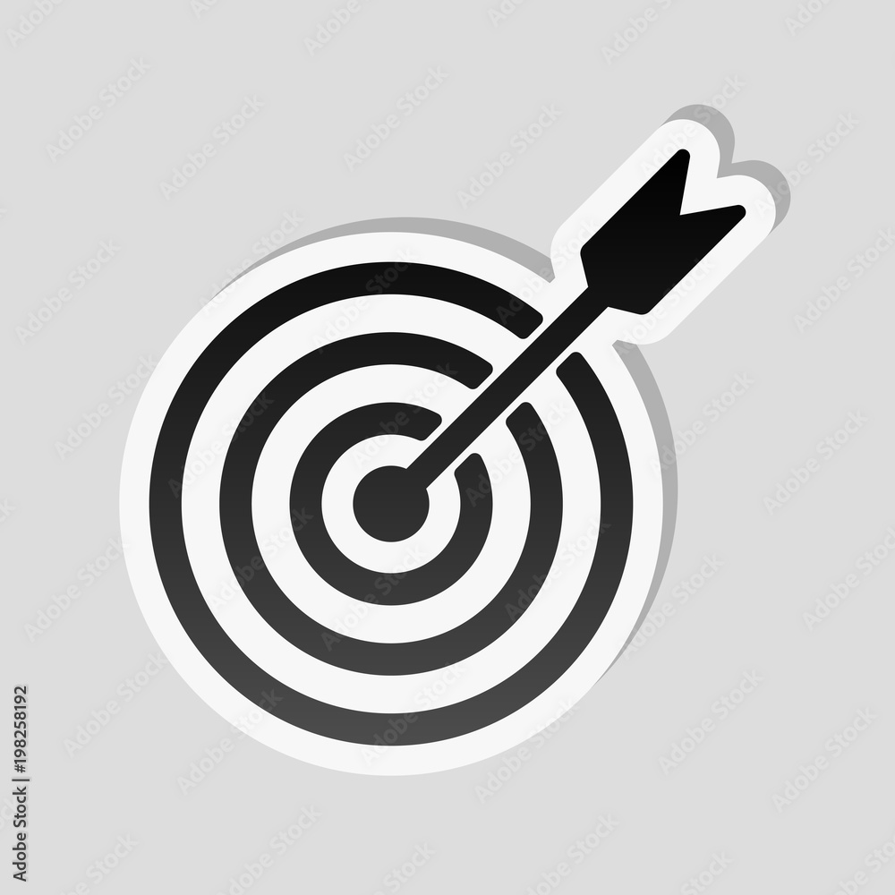 target icon. Sticker style with white border and simple shadow on gray background