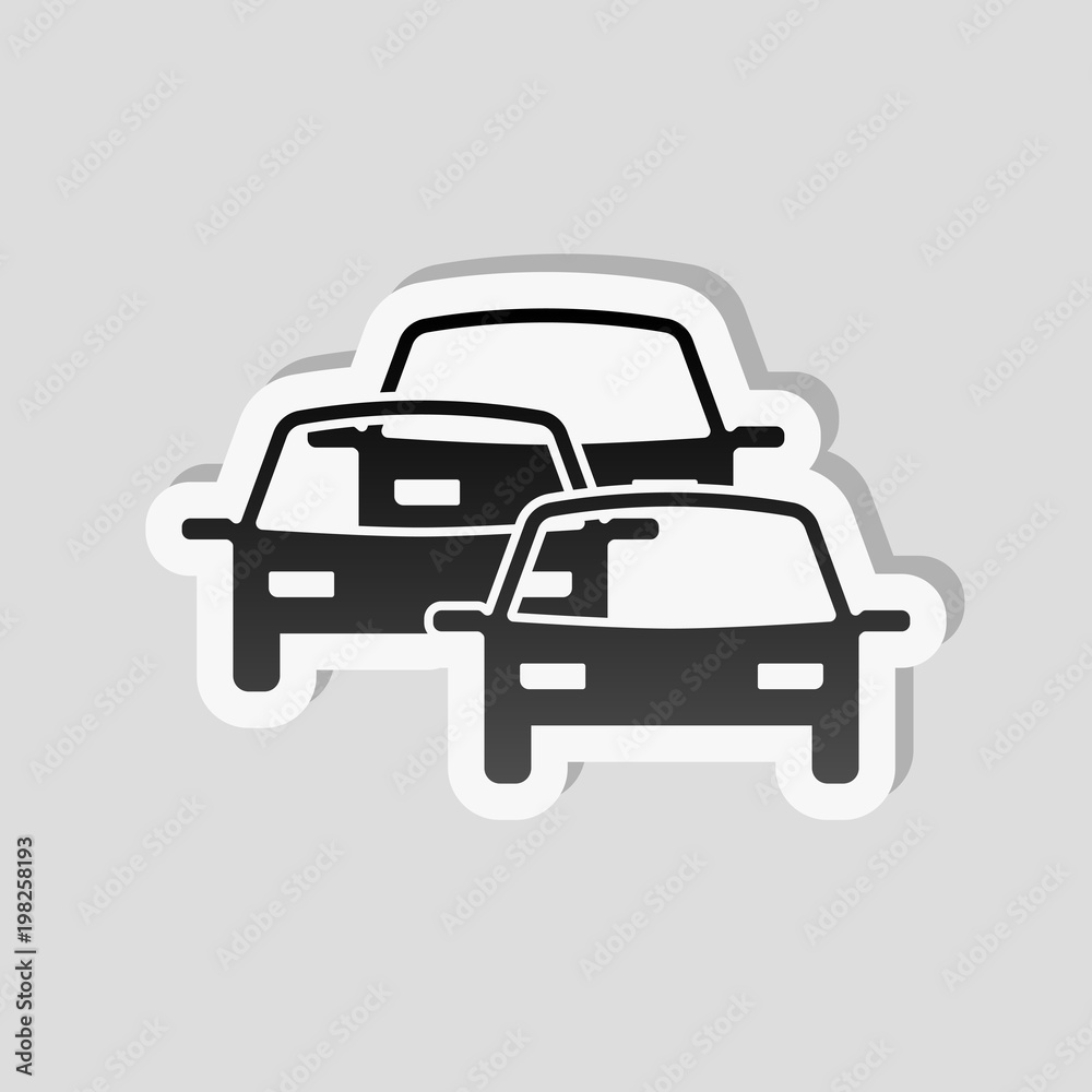 traffic jam icon. Sticker style with white border and simple shadow on gray background