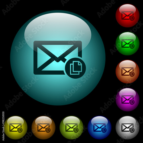 Copy mail icons in color illuminated glass buttons