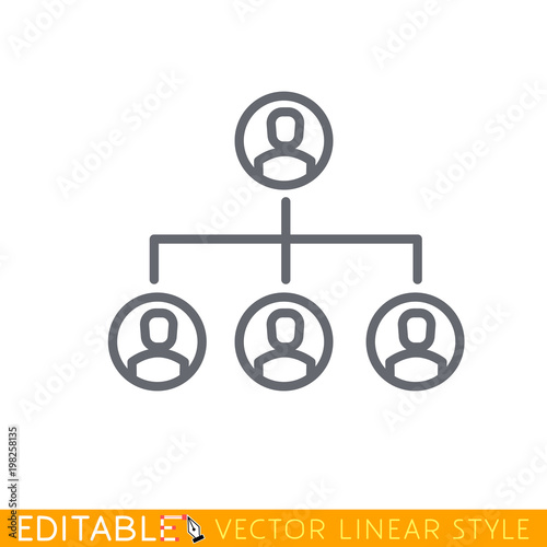 Connected people social network human hierarchy. Editable stroke sketch icon. Stock vector illustration.
