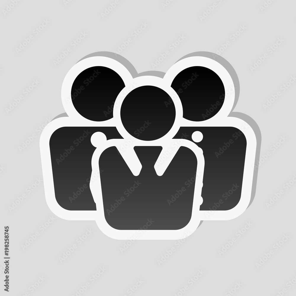 office people, team. Sticker style with white border and simple shadow on gray background office people, team. Sticker style with white border and simple shadow on gray background