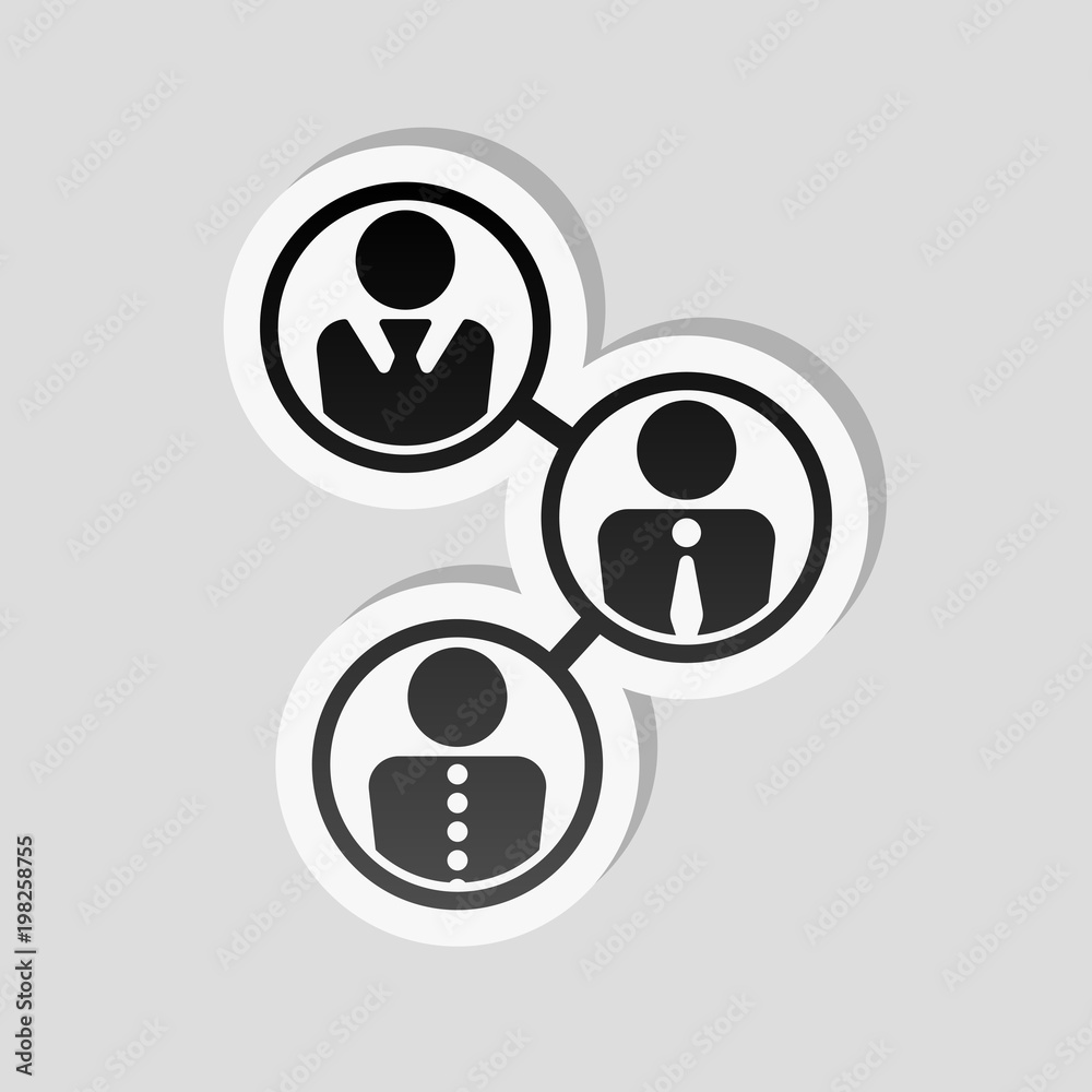 office people, team. Sticker style with white border and simple shadow on gray background office people, team. Sticker style with white border and simple shadow on gray background