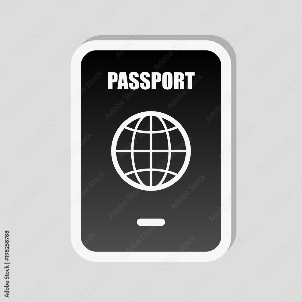 passport, simple icon. Sticker style with white border and simple shadow on gray background passport, simple icon. Sticker style with white border and simple shadow on gray background