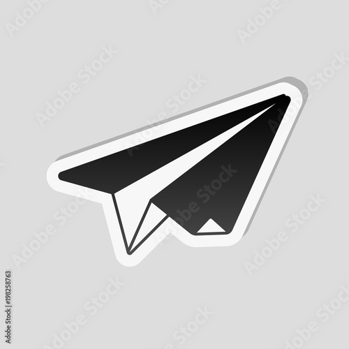 paper plane. origami glider. Sticker style with white border and simple shadow on gray background