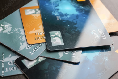 Many credit cards, closeup