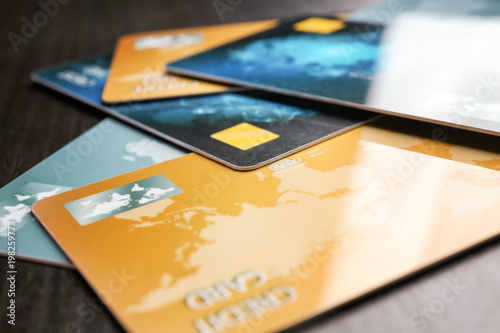Many credit cards, closeup