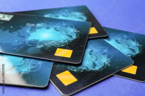 Credit cards on table, closeup