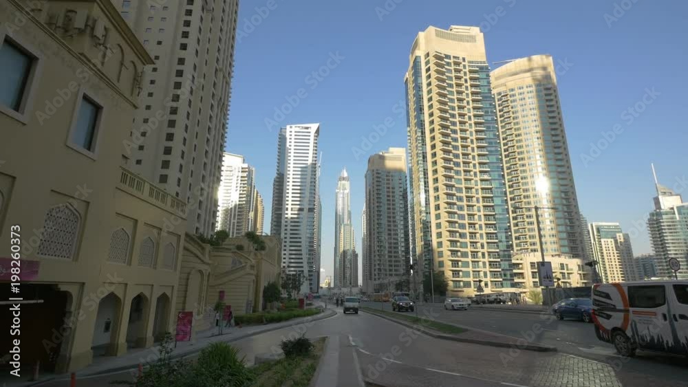 Traffic on Al Sufouh Road in Dubai Marina Traffic on Al Sufouh Road in Dubai Marina