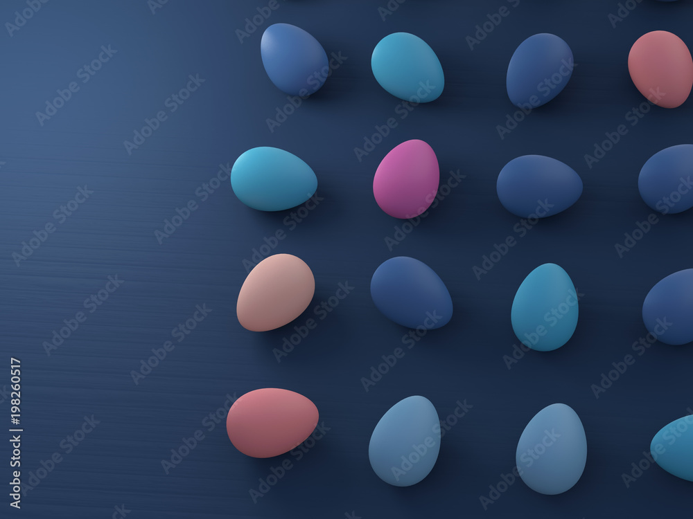 colored Easter eggs on dark blue table