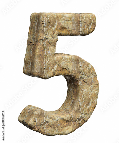 Detailed warm rough rock number 5 on a pure white background. This is a 3d render.