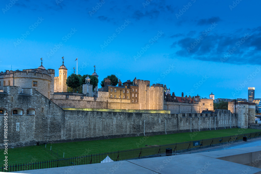 Night photo of Historic Tower of London, England, Great Britain