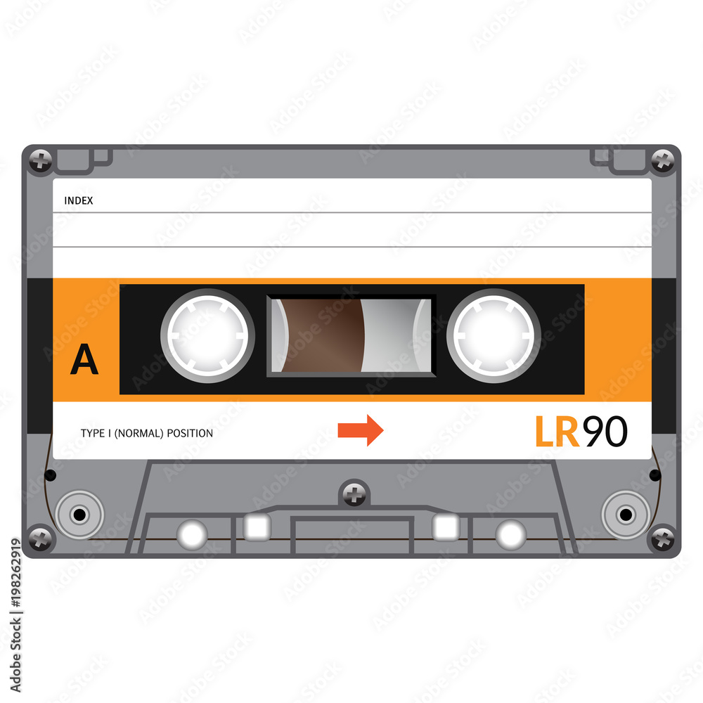 Vintage audio cassette tape, realistically looking design.