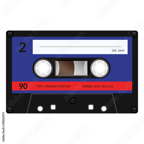 Vintage cassette illustration  simple flat design on white background.