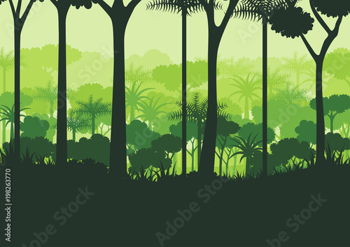 Green silhouette forest abstract background.Nature and environment conservation concept flat design.Vector illustration.