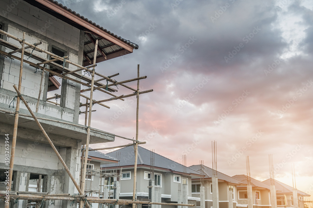 construction residential new house in progress at building site