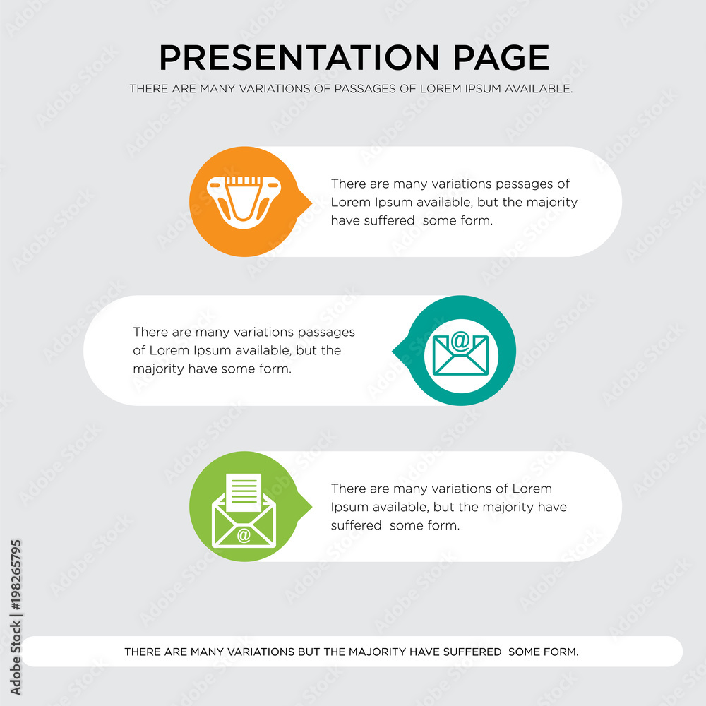 grey email, email, diaper presentation design template in orange, green, yellow colors with horizontal and rounded shapes