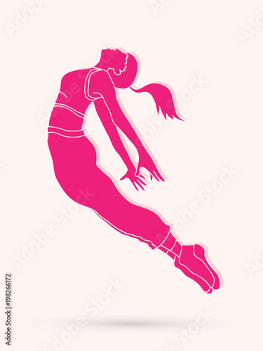 Dancing girl, Dancer street dance, freedom jump graphic vector.