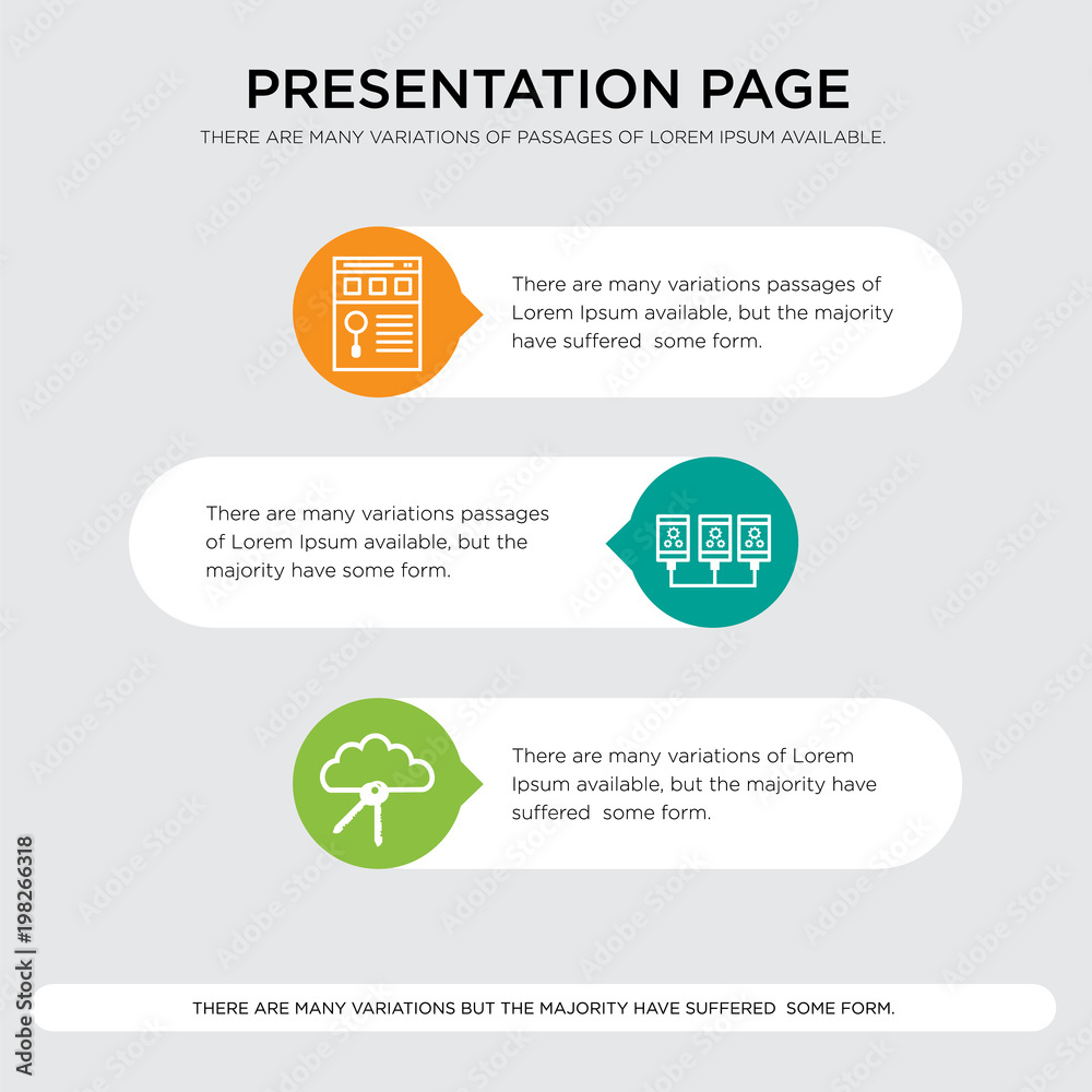 Fototapeta premium Cloud encryption and security, multitasking,distributed service, browser presentation design template in orange, green, yellow colors with horizontal and rounded shapes