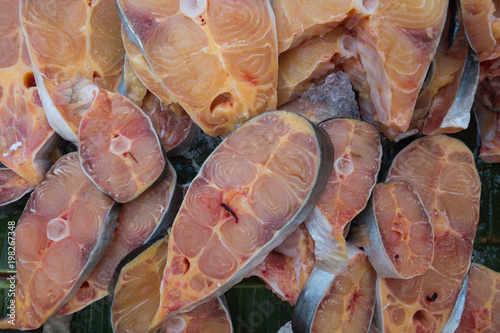 Fotografija Asian redtail catfish; Scientific name: Hemibagrus wyckioides in Thailand market