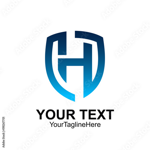 Initial letter H logo template colored blue shield design for business and company identity