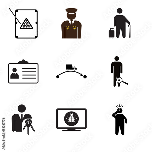 Set Of 9 simple editable icons such as scratching head, software bug, ownership, inflammation, dispatch, personal details, retire, veteran, snooker, can be used for mobile, web UI