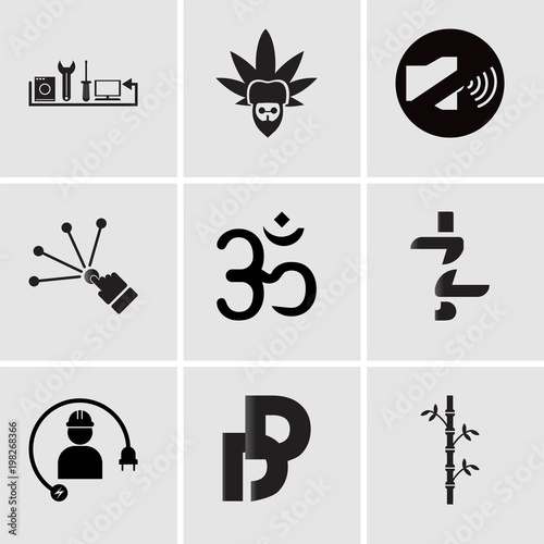 Set Of 9 simple editable icons such as bamboo, double d, electrical contractor, jz, aum, reach, coordination, rastaman, appliance repair, can be used for mobile, web UI