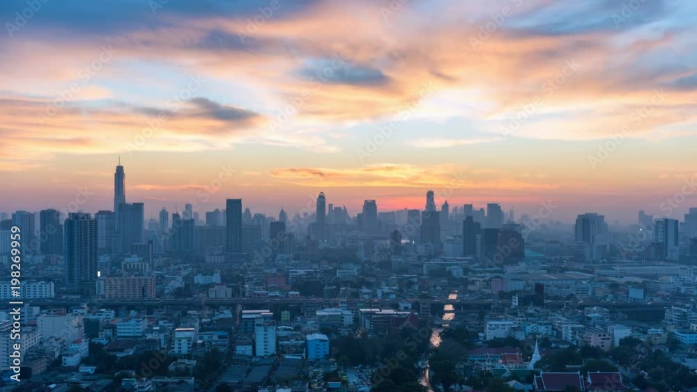 time lapse of bangkok skyline in sunrise, thailand