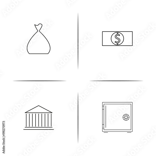 Banking, Finance And Money simple linear icons set. Outlined vector icons