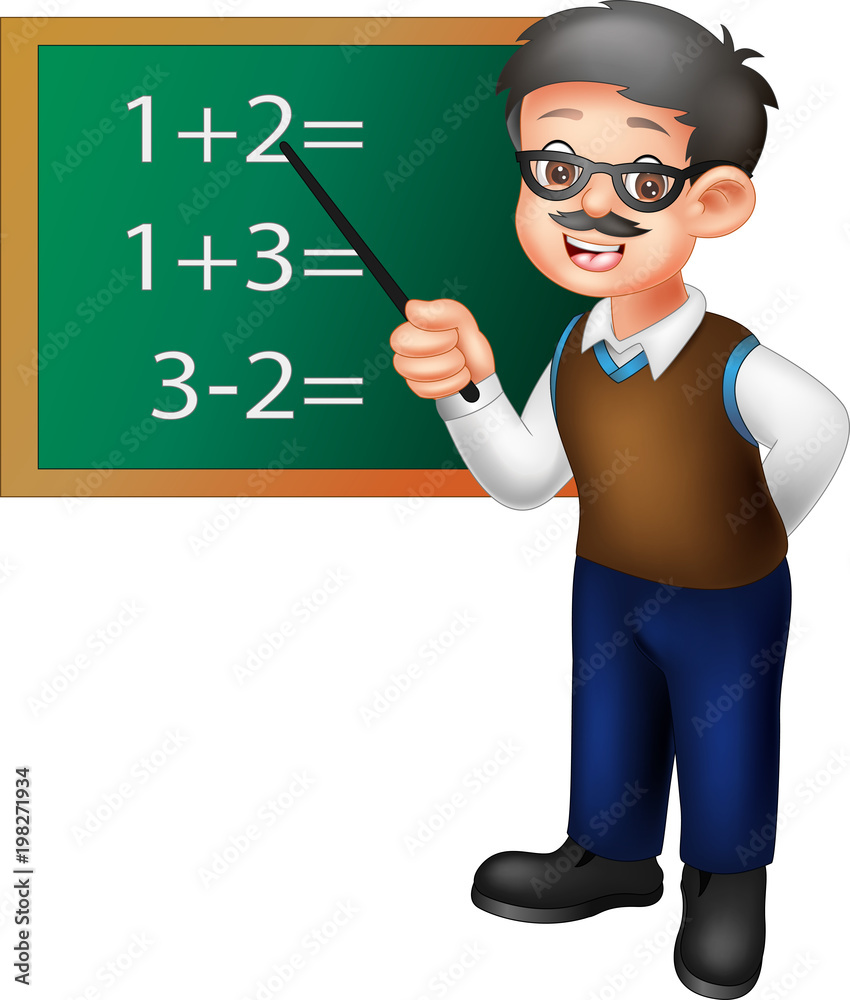 funny math teacher cartoon standing with smile and teach math Stock Photo |  Adobe Stock