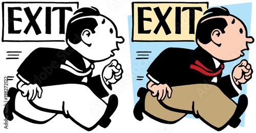 A man rushing towards an exit door.