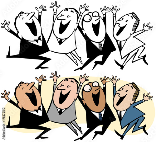 A group of happy businessmen jumping for joy.