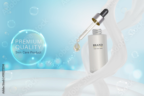 White cosmetic container with advertising background ready to use, luxury skin care ad. vector 3d illustration.