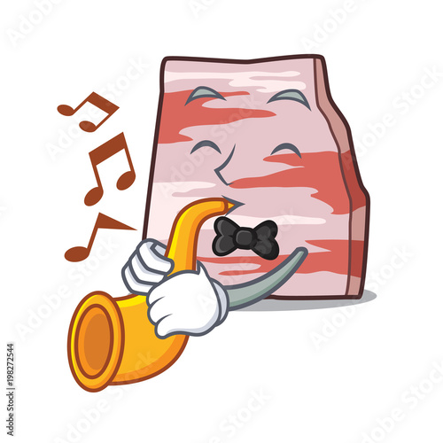 With trumpet pork lard mascot cartoon