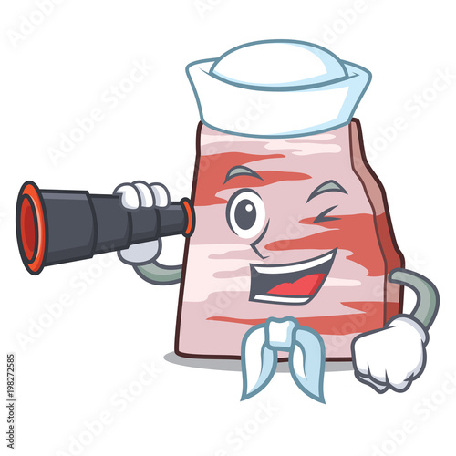 Sailor with binocular pork lard mascot cartoon