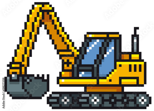 Vector illustration of Cartoon Excavator - Pixel design