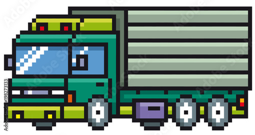 Vector illustration of Cartoon Trailer Truck - Pixel design