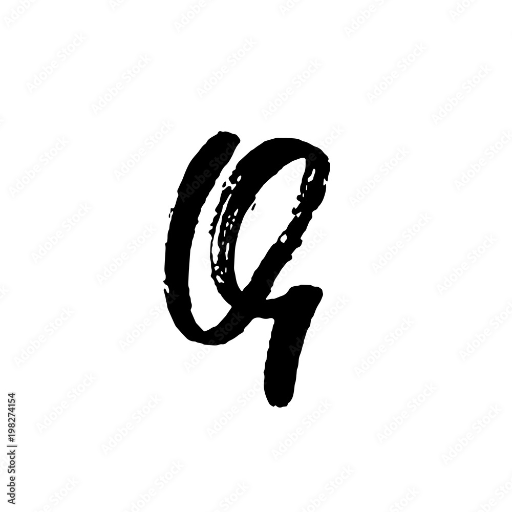 Letter Q. Handwritten by dry brush. Rough strokes textured font. Vector illustration. Grunge style elegant alphabet.
