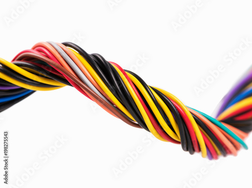 Multicolor s computer cables isolated on white background.