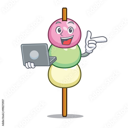 With laptop dango character cartoon style