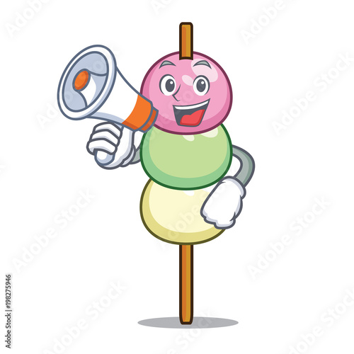 With megaphone dango character cartoon style