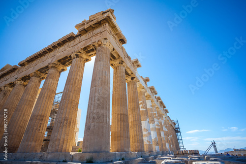 Parthenon temple on a sunny day. Acropolis in Athens, Greece