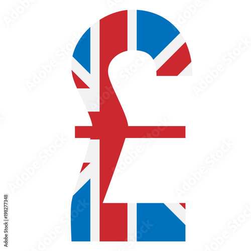 pound symbol with Great Britain flag background