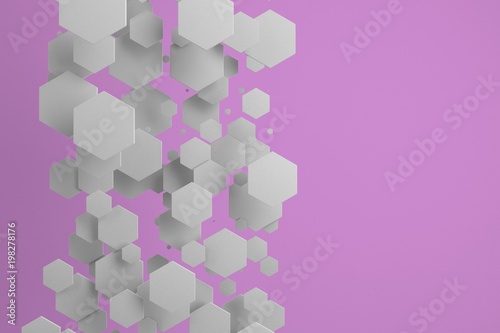 White hexagons of random size on violet background