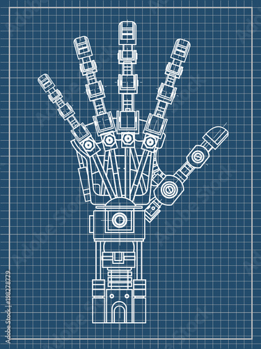 Robot arm. This vector illustration be used as an illustration of robotics ideas, artificial intelligence, bionic prostheses, science, engineering development, high-tech.