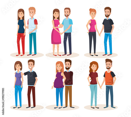 woman pregnacy with group of people avatars characters