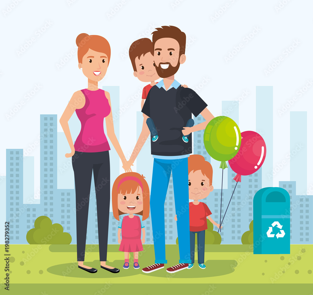 Obraz premium cute family happy in the park characters