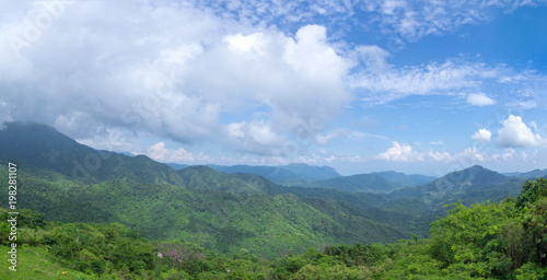 green mountains and blue sky panorama