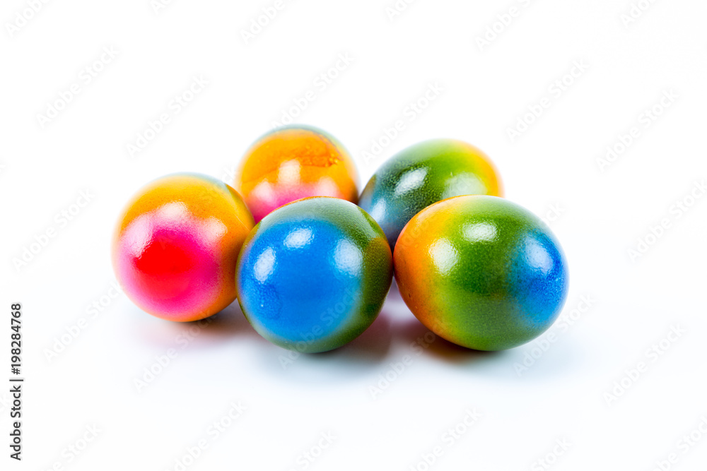 Colorful group of hand painted easter eggs with white background Colorful group of hand painted easter eggs with white background