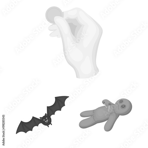 Black and white magic monochrome icons in set collection for design. Attributes and sorceress accessories vector symbol stock web illustration.