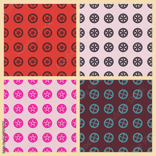 Car wheel vector illustration on a seamless pattern background